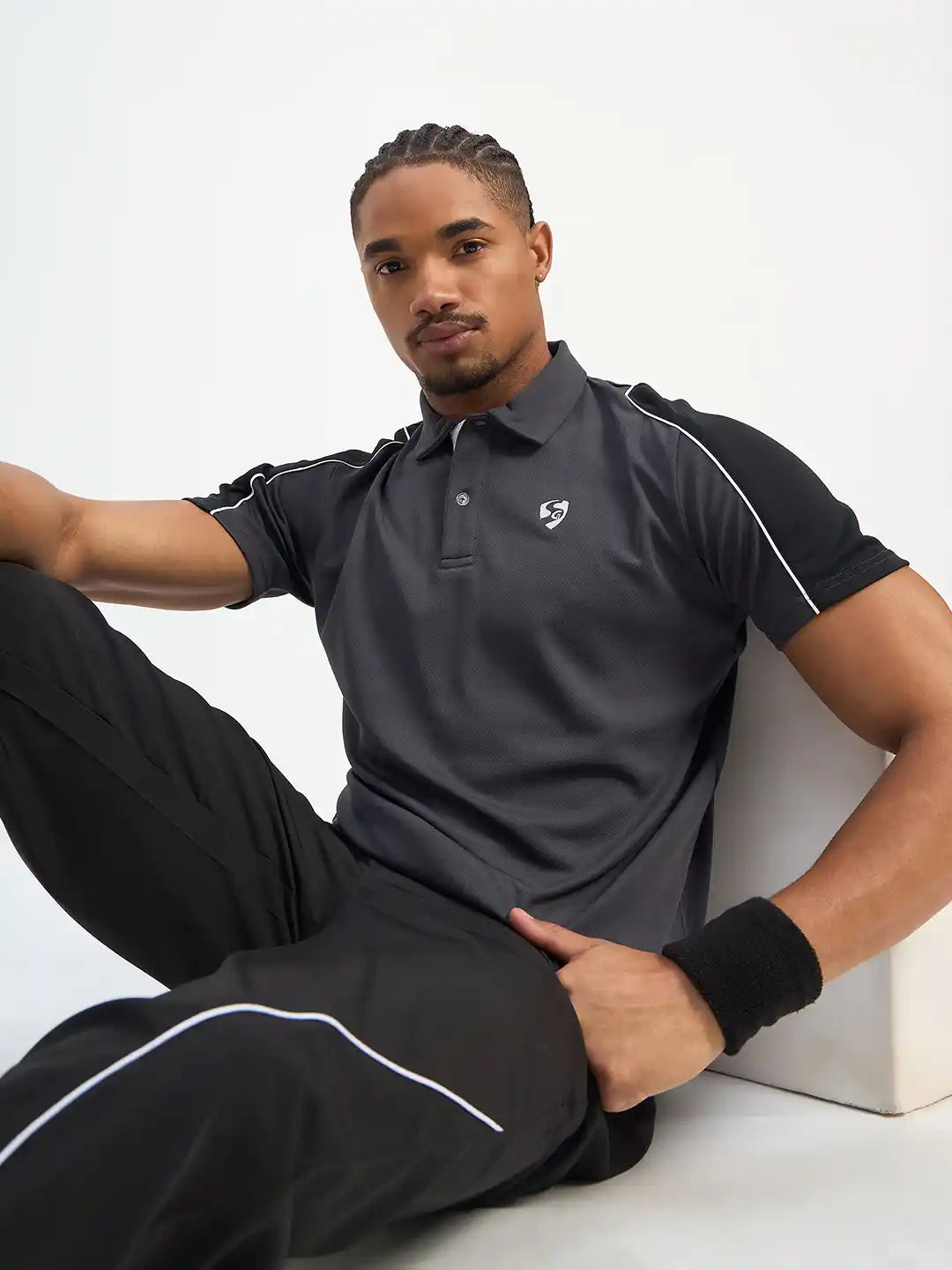 SG H1MP83793 Men Grey/Black Polo T-Shirt