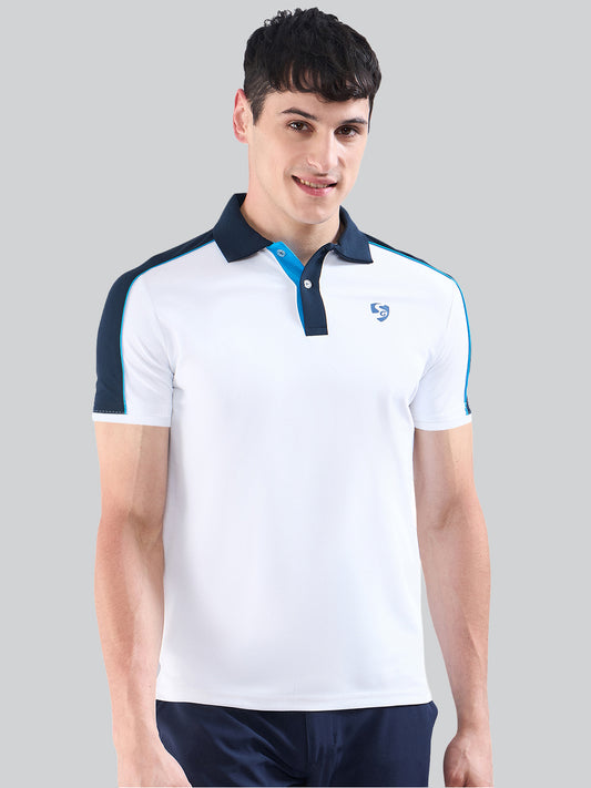 SG Men's Polo T-Shirt White/ Navy