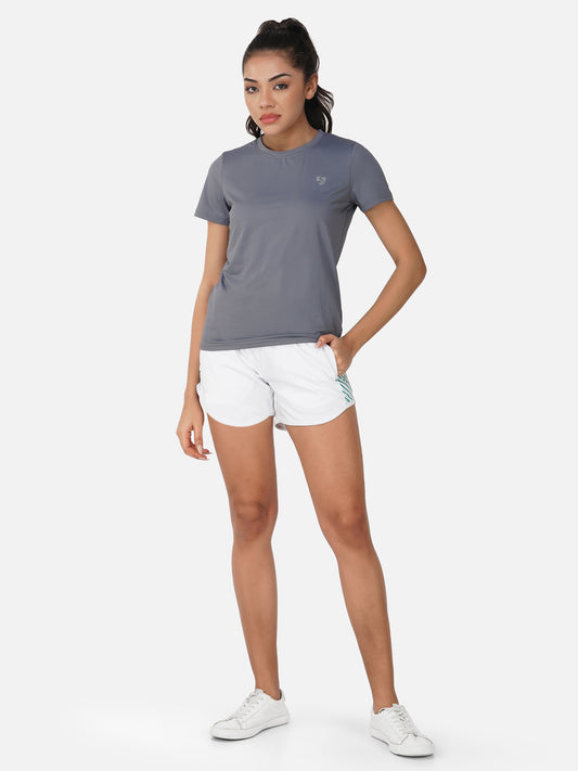 SG Round Neck Regular Comfort Fit T-Shirt For Womens & Girls, Mid Grey & Grey Blue | Ideal for Trail Running, Fitness & Training, Jogging, Gym Wear & Fashion Wear