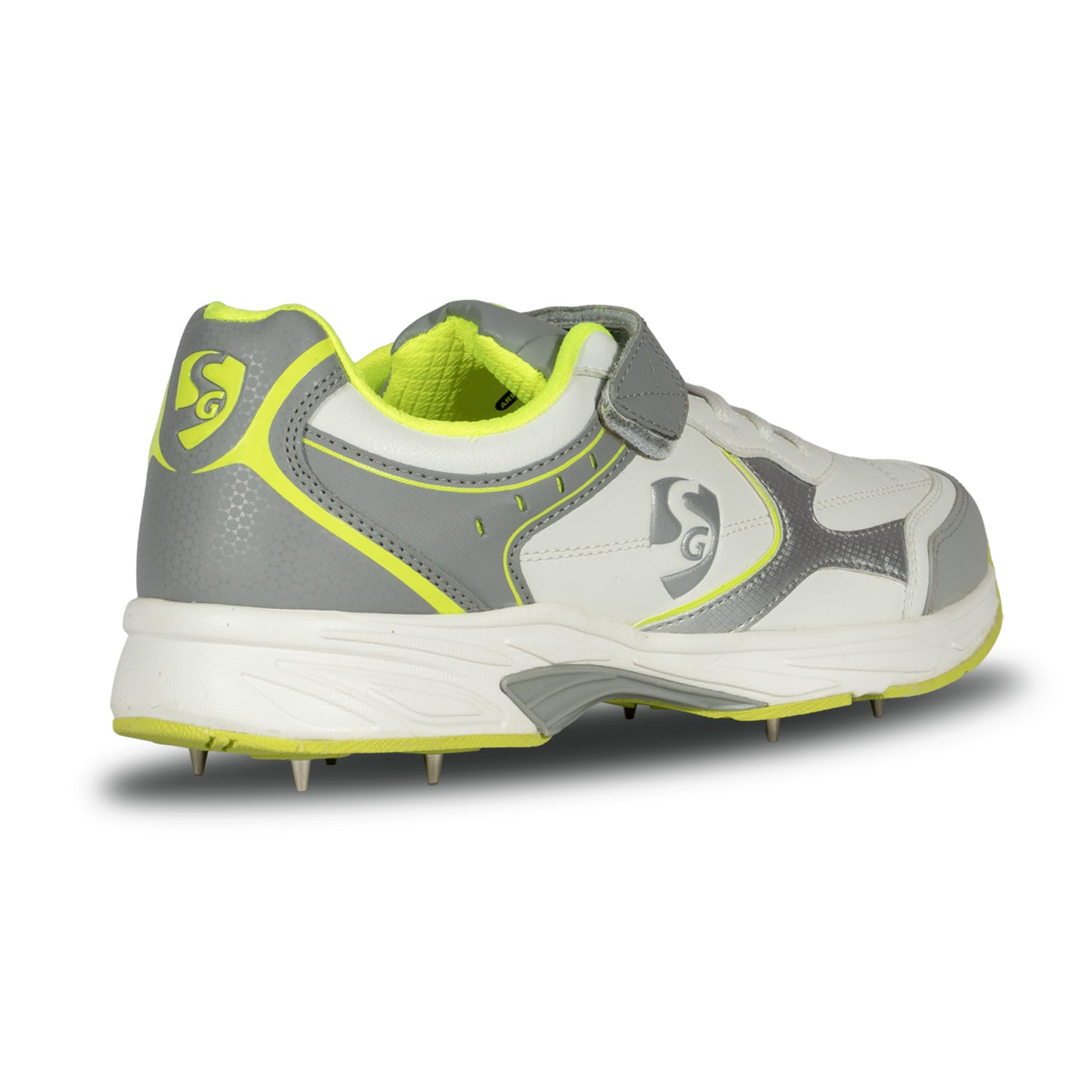 SG ARMOUR SPIKE Cricket Shoes in White/Grey/Lime – Your Ultimate Cricket Companion
