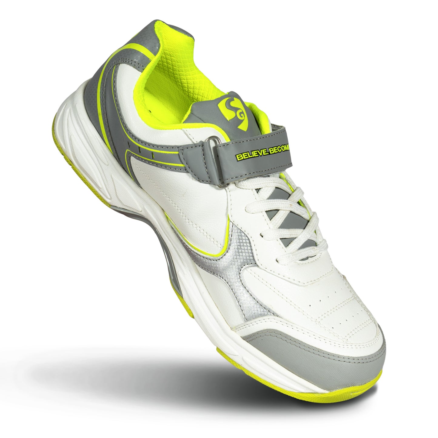 SG ARMOUR SPIKE Cricket Shoes in White/Grey/Lime – Your Ultimate Cricket Companion
