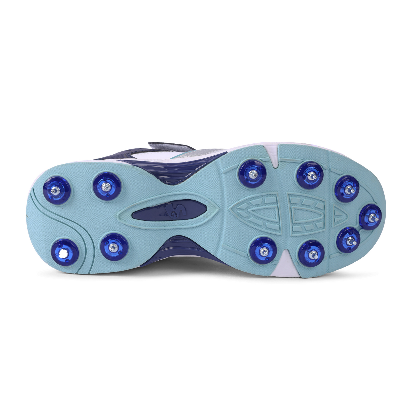 SG ARMOUR SPIKE Cricket Shoes (WHITE/NAVY/TEAL): Unlock Peak Performance with Biomechanically Engineered Design and Advanced Stability