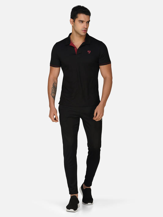 SG Regular Comfort Fit Polo T-Shirt For Mens & Boys, Deep Black & Maroon | Ideal for Trail Running, Fitness & Training, Jogging, Gym Wear & Fashion Wear