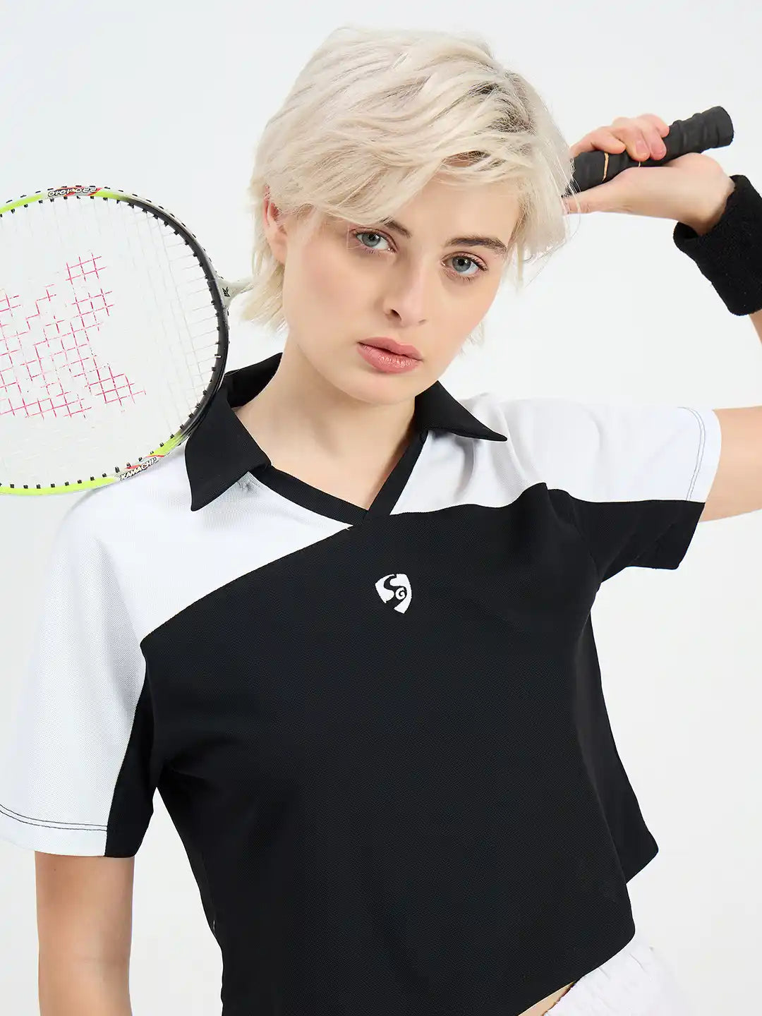SG H1WP83231 Women Black/White Polo T-Shirt
