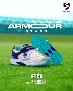 SG ARMOUR STUD Cricket Shoes in White/Navy/Teal – Your Ultimate Cricket Companion