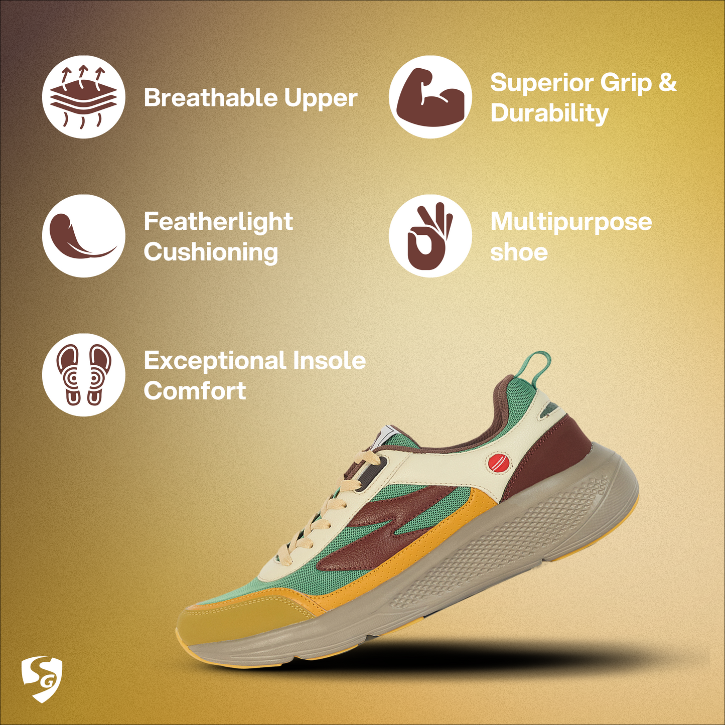 SG Arena Running Shoes ( Yellow / Green / Red )