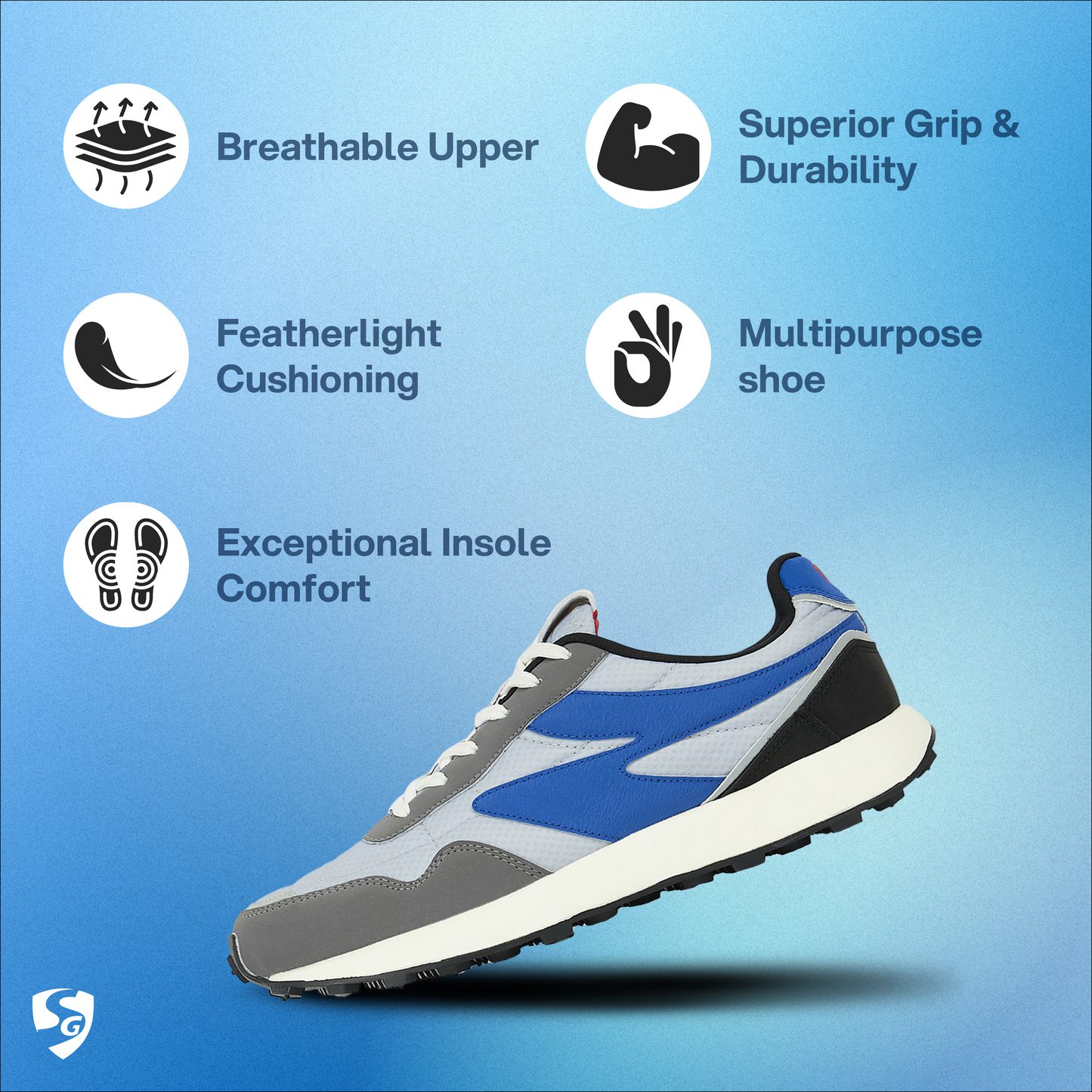 SG Meteor Running Shoes (Grey / Blue)