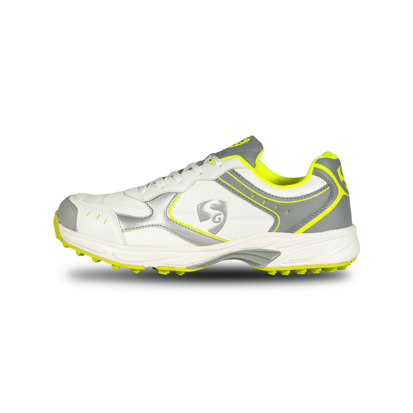 SG ARMOUR STUD Cricket Shoes in White/Grey/Lime – Your Ultimate Cricket Companion