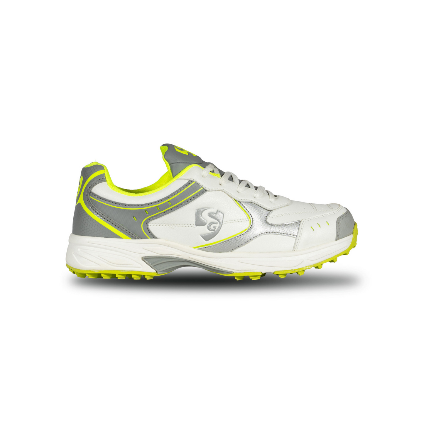 SG ARMOUR STUD Cricket Shoes in White/Grey/Lime – Your Ultimate Cricket Companion