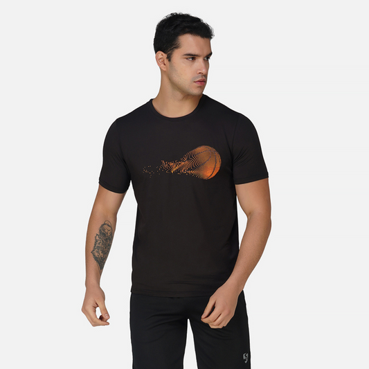 SG Round Neck Regular Comfort Fit T-Shirt For Mens & Boys, Jet Black & Teal Blue | Ideal for Trail Running, Fitness & Training, Jogging, Gym Wear & Fashion Wear