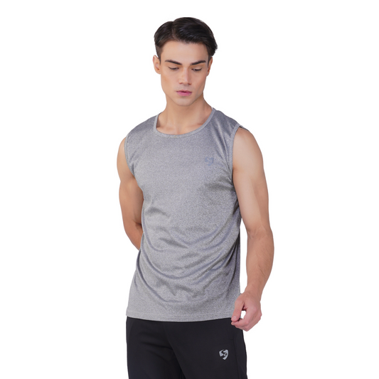 SG Men's Round Neck Grey Vest | Ideal for Trail Running, Fitness & Training, Jogging, Regular & Fashion Wear
