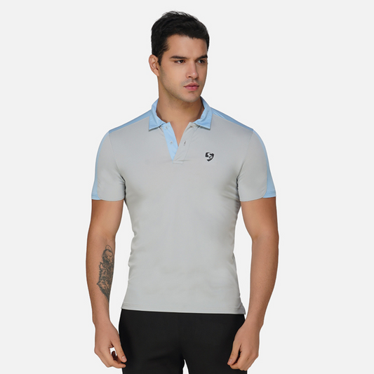 SG Regular Comfort Fit Polo T-Shirt For Mens & Boys, Light Grey/Skyblue & Marble White/Petrol | Ideal for Trail Running, Fitness & Training, Jogging, Gym Wear & Fashion Wear