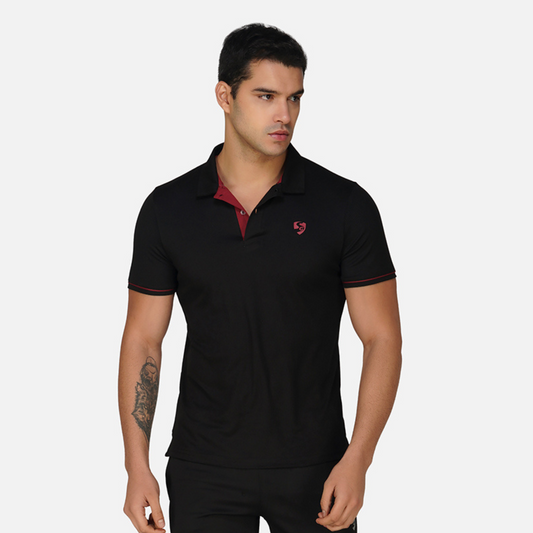 SG Regular Comfort Fit Polo T-Shirt For Mens & Boys, Deep Black & Maroon | Ideal for Trail Running, Fitness & Training, Jogging, Gym Wear & Fashion Wear
