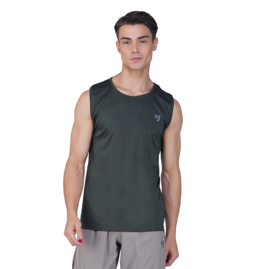 SG Men's Round Neck Olive Vest | Ideal for Trail Running, Fitness & Training, Jogging, Regular & Fashion Wear