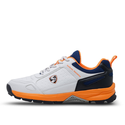 SG CLUB 6.0 Cricket Shoe: Classic White with Navy and Orange Accents for Style and Performance
