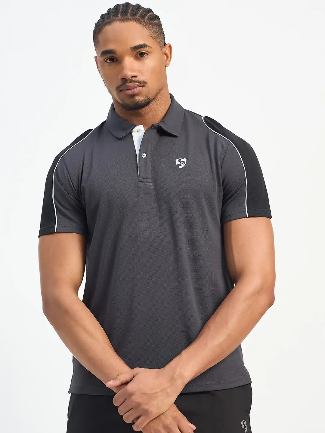 SG H1MP83793 Men Grey/Black Polo T-Shirt