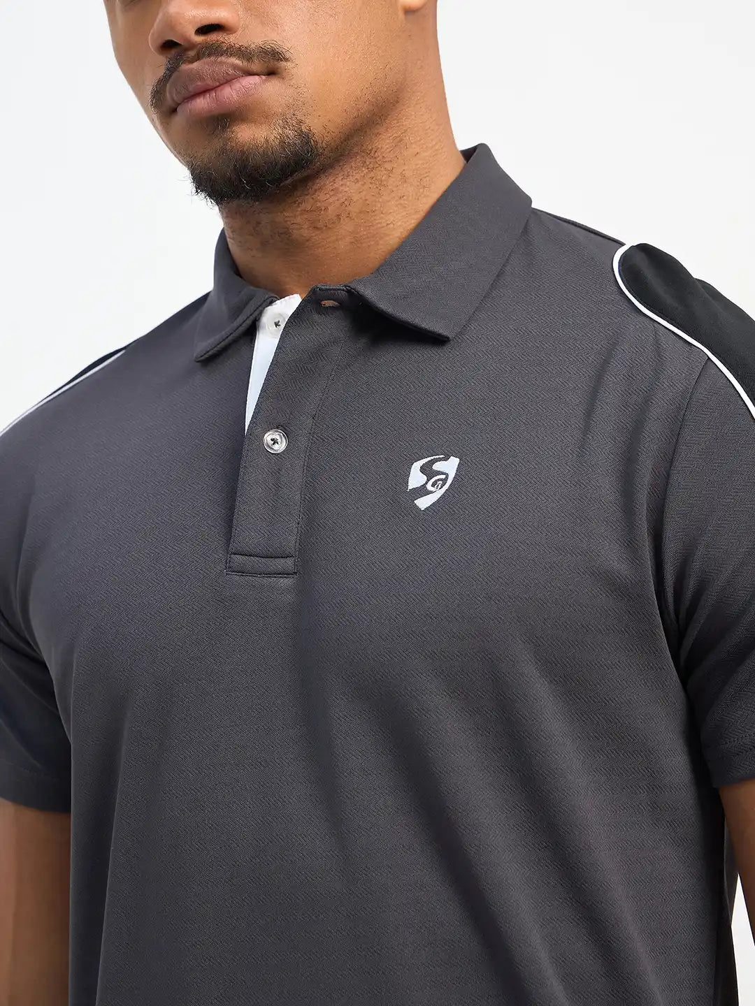 SG H1MP83793 Men Grey/Black Polo T-Shirt