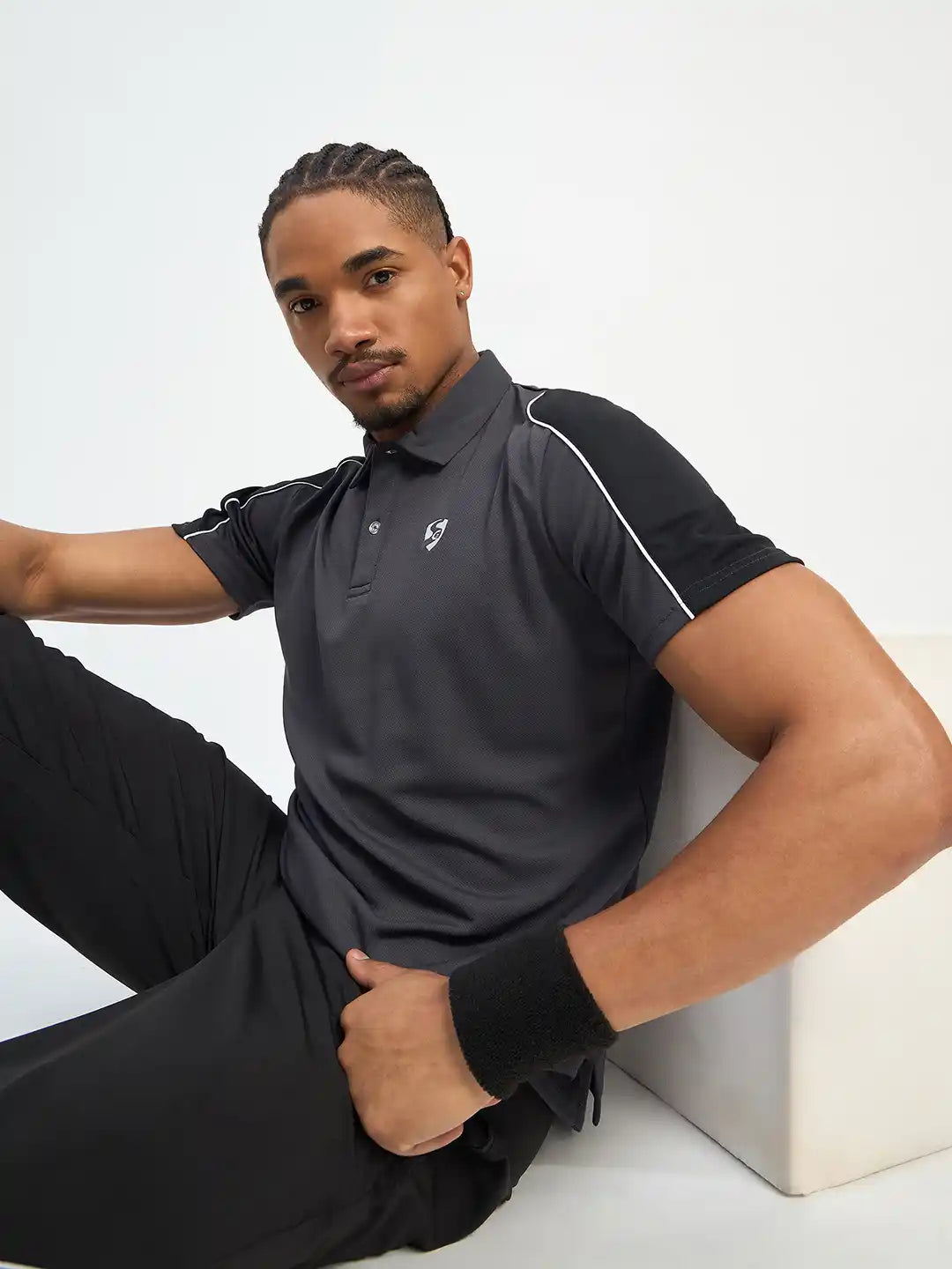 SG H1MP83793 Men Grey/Black Polo T-Shirt