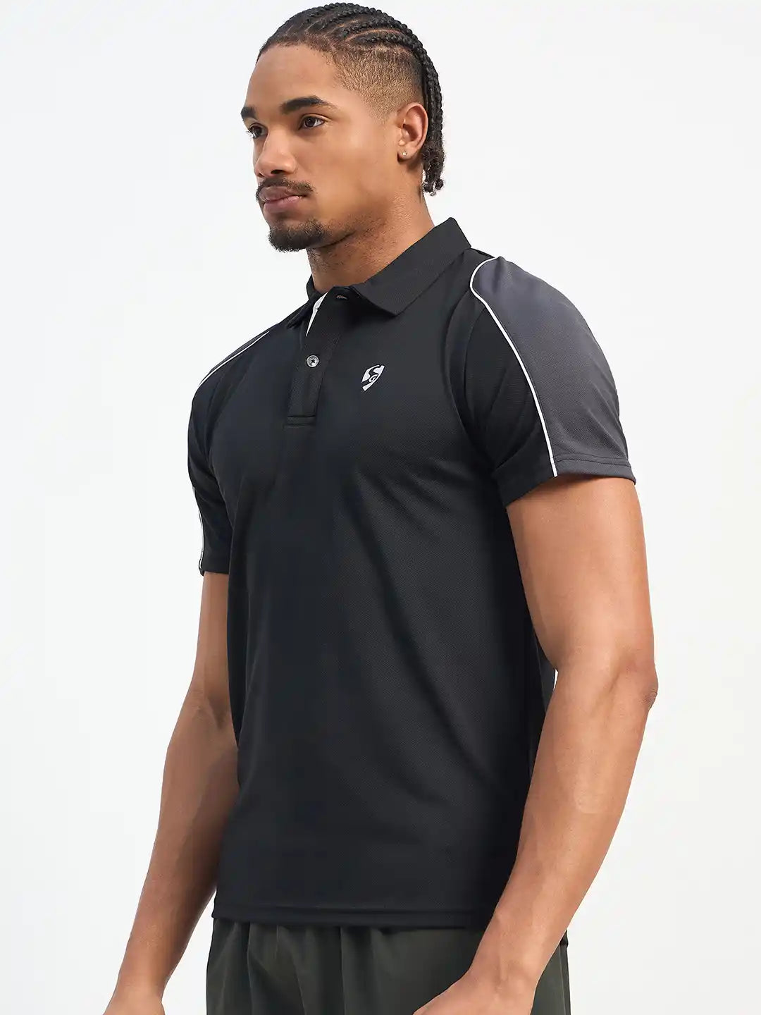 SG H1MP83791 Men Black/Grey Polo T-Shirt