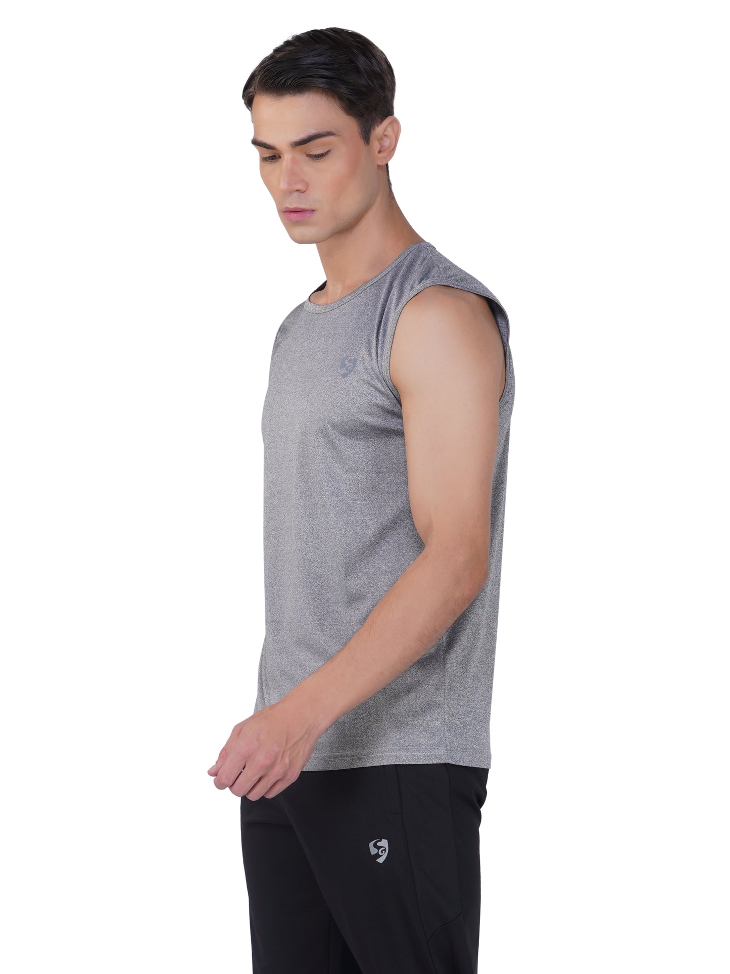 SG Men's Round Neck Grey Vest | Ideal for Trail Running, Fitness & Training, Jogging, Regular & Fashion Wear