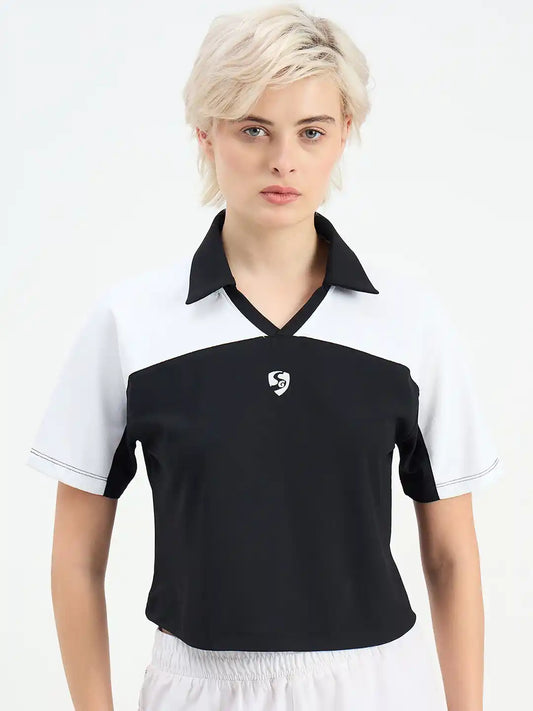 SG H1WP83231 Women Black/White Polo T-Shirt