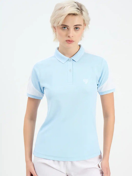 SG H2WP83242 Women Sky Blue/White Polo T-Shirt