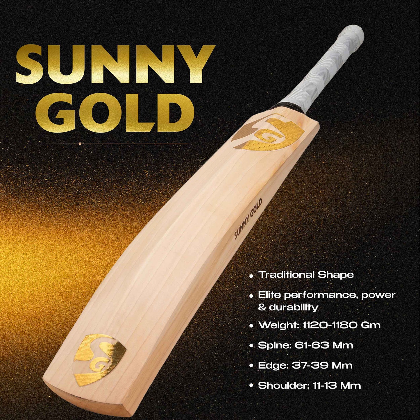 SG Sunny Gold® Finest English Willow grade 2 Cricket Bat (Leather Ball)