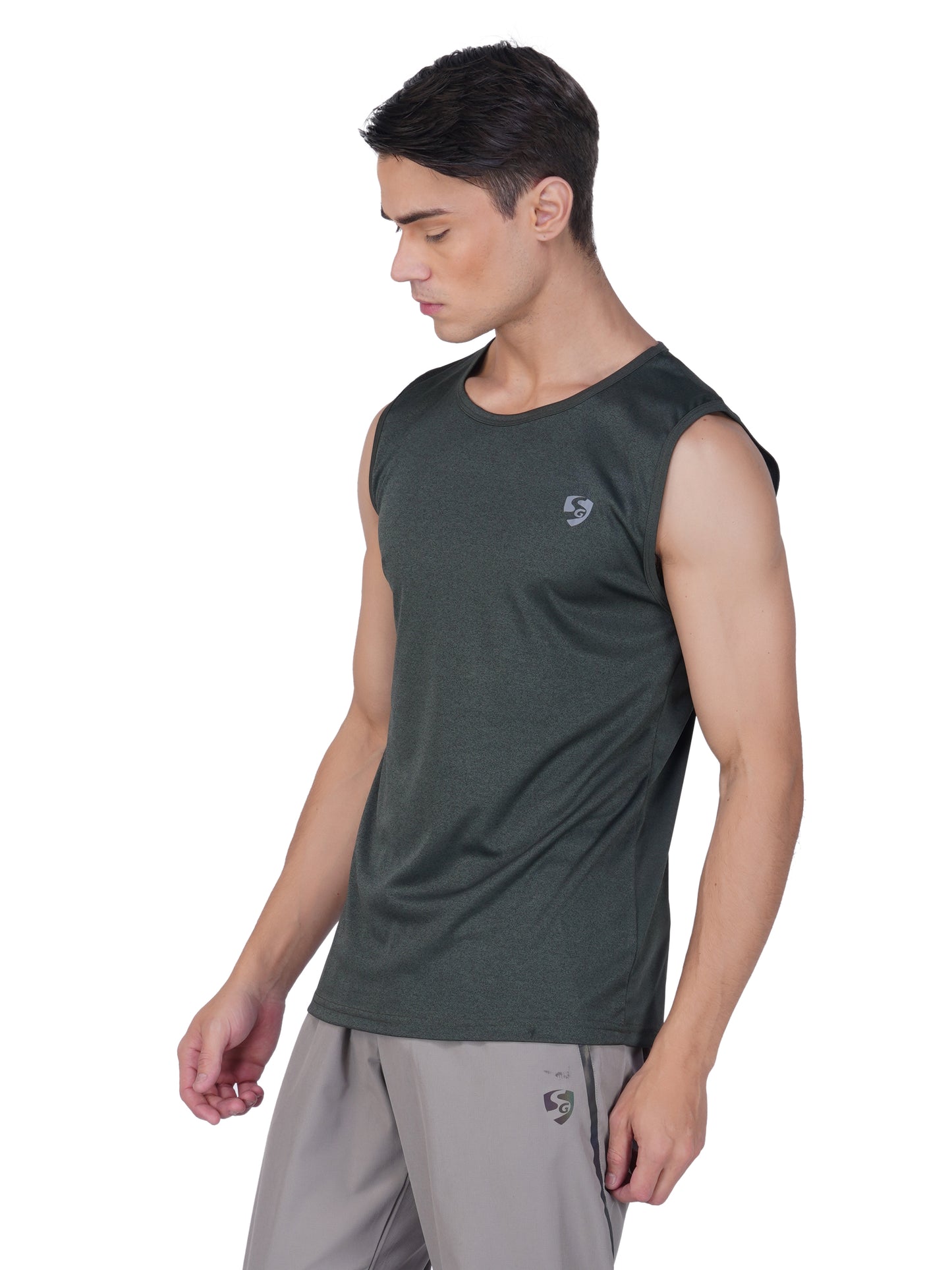 SG Men's Round Neck Olive Vest | Ideal for Trail Running, Fitness & Training, Jogging, Regular & Fashion Wear