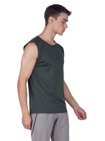 SG Men's Round Neck Olive Vest | Ideal for Trail Running, Fitness & Training, Jogging, Regular & Fashion Wear