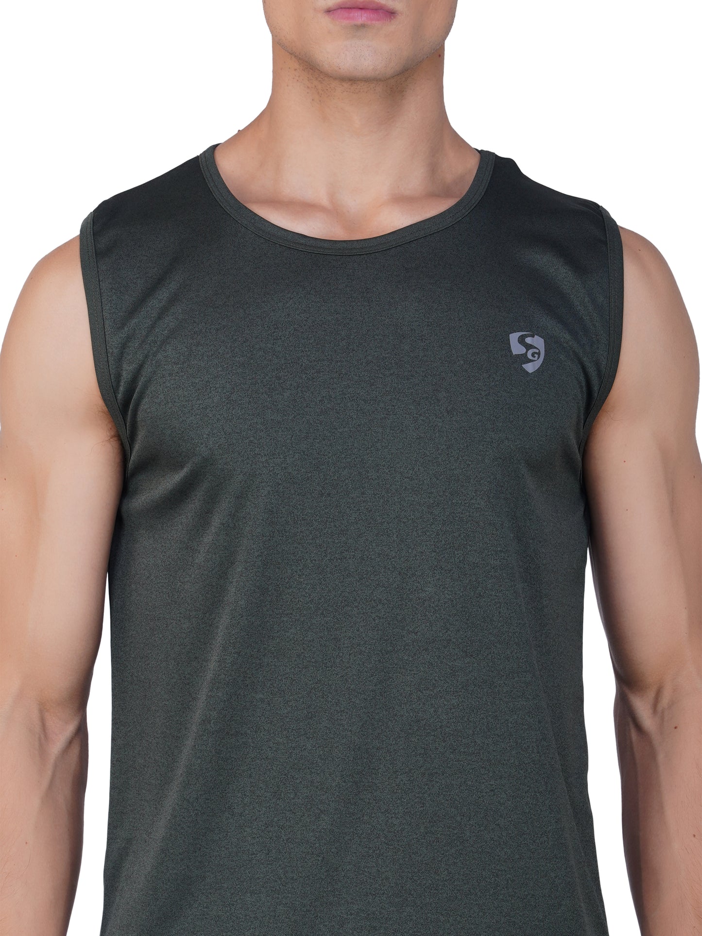 SG Men's Round Neck Olive Vest | Ideal for Trail Running, Fitness & Training, Jogging, Regular & Fashion Wear