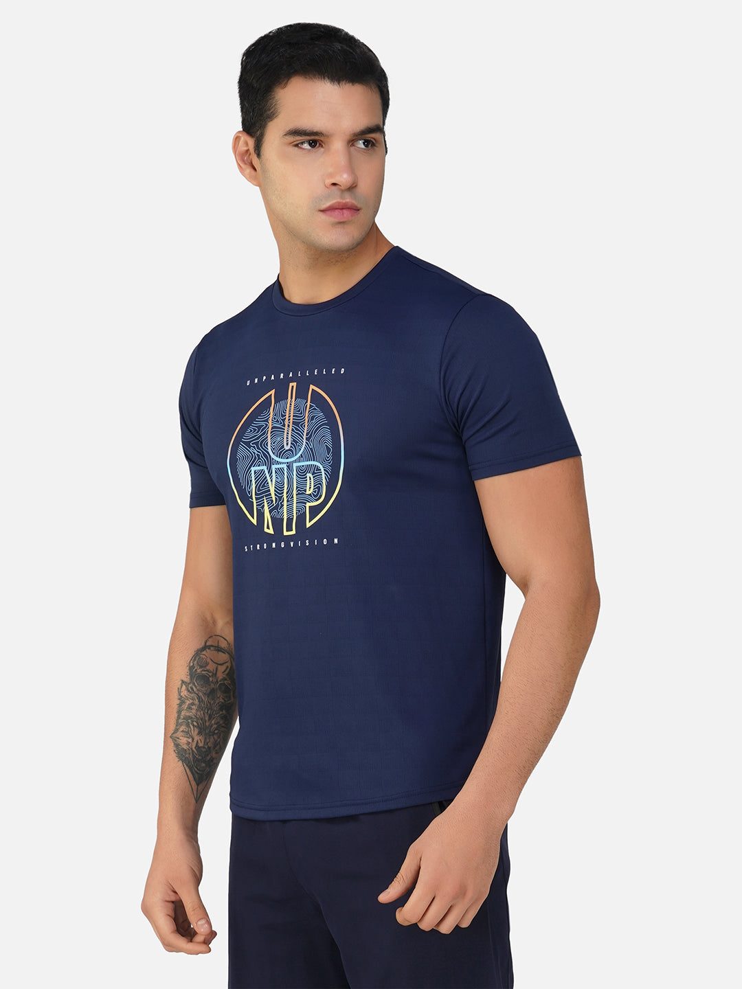 SG Round Neck Regular Comfort Fit T-Shirt For Mens & Boys, Navy Blue & Marble White | Ideal for Trail Running, Fitness & Training, Jogging, Gym Wear & Fashion Wear