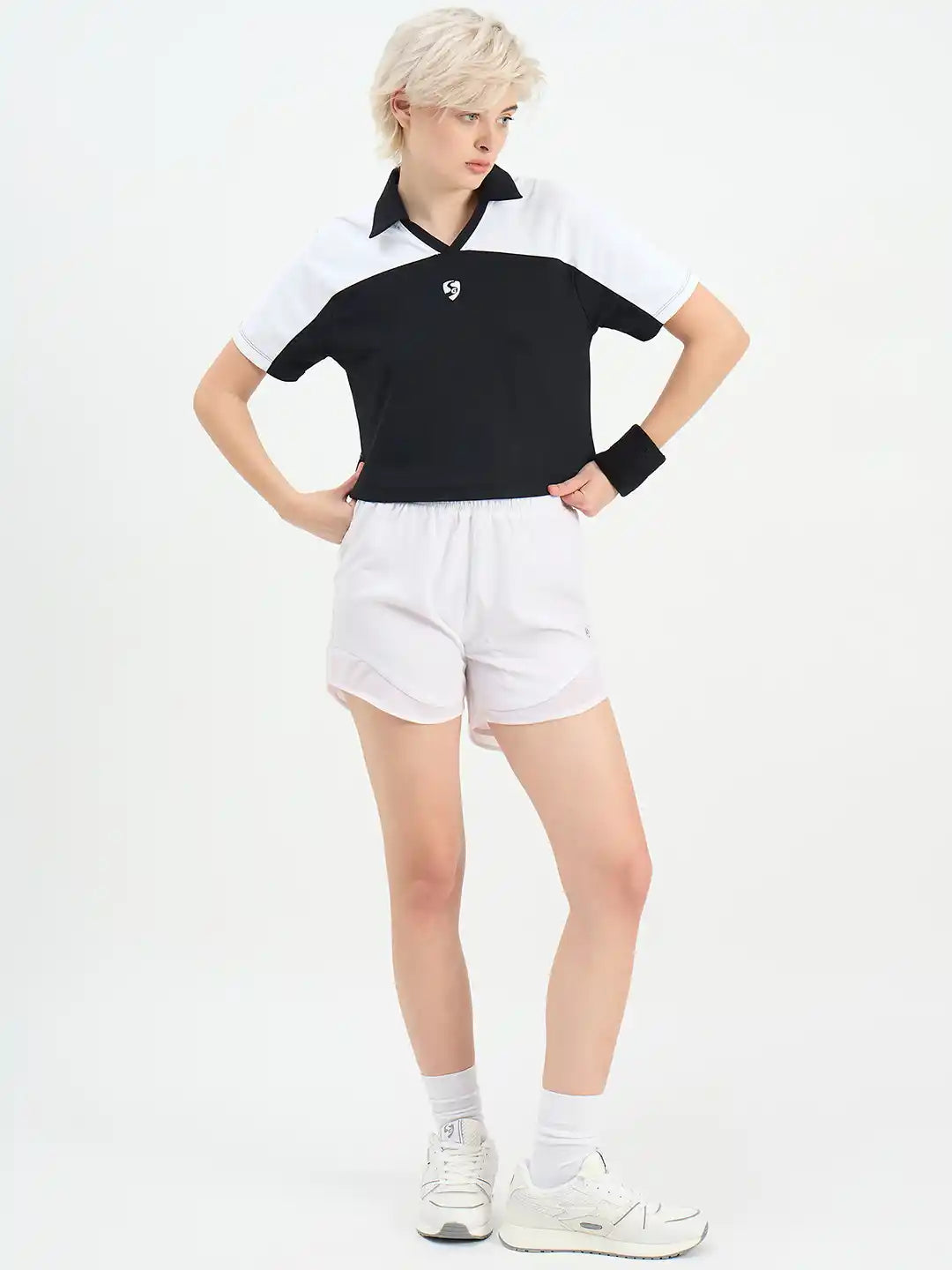 SG H1WP83231 Women Black/White Polo T-Shirt