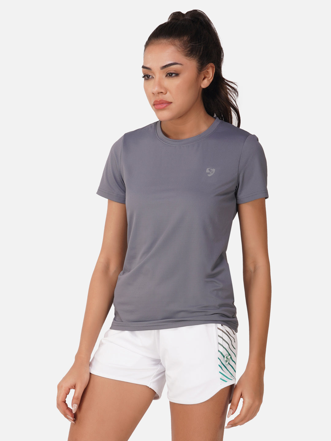 SG Round Neck Regular Comfort Fit T-Shirt For Womens & Girls, Mid Grey & Grey Blue | Ideal for Trail Running, Fitness & Training, Jogging, Gym Wear & Fashion Wear