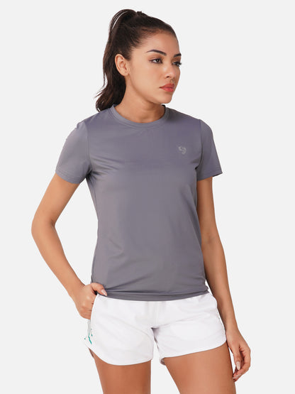 SG Round Neck Regular Comfort Fit T-Shirt For Womens & Girls, Mid Grey & Grey Blue | Ideal for Trail Running, Fitness & Training, Jogging, Gym Wear & Fashion Wear