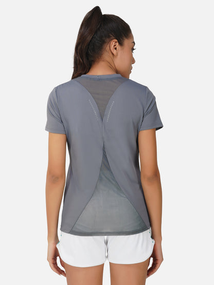 SG Round Neck Regular Comfort Fit T-Shirt For Womens & Girls, Mid Grey & Grey Blue | Ideal for Trail Running, Fitness & Training, Jogging, Gym Wear & Fashion Wear