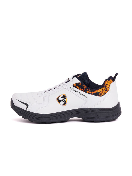 SG Savage Stud Shoe: Dynamic Navy Blue & Vibrant Orange Cricket Footwear