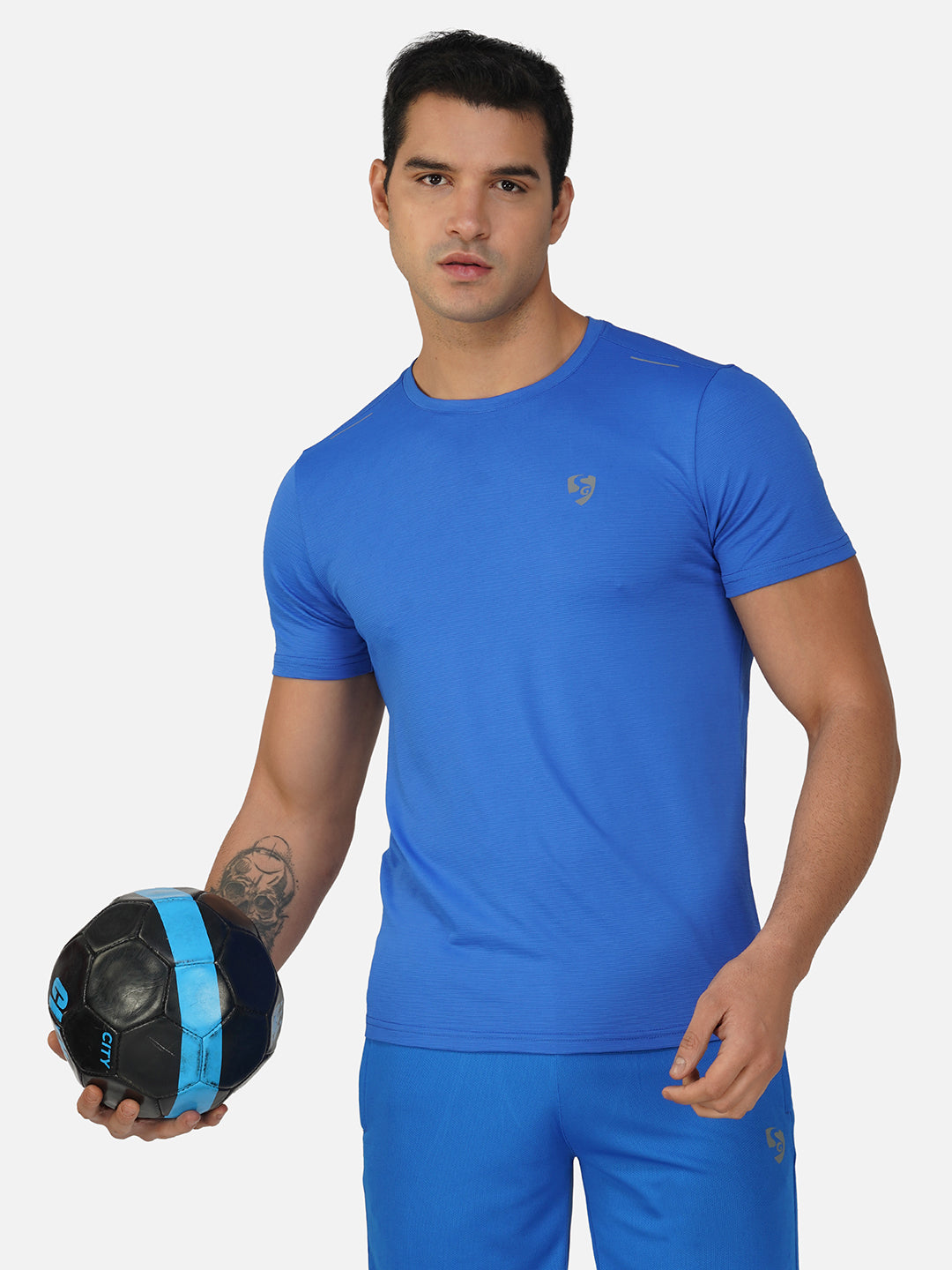 SG Round Neck Regular Comfort Fit T-Shirt For Mens & Boys, Sunshine Yellow Royal Blue | Ideal for Trail Running, Fitness & Training, Jogging, Gym Wear & Fashion Wear