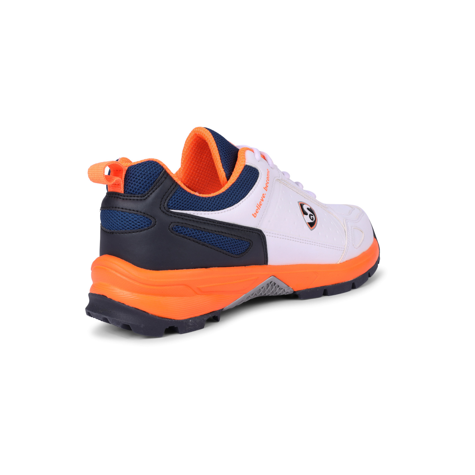 SG CLUB Cricket Shoe: Classic White with Navy and Orange Accents for Style and Performance