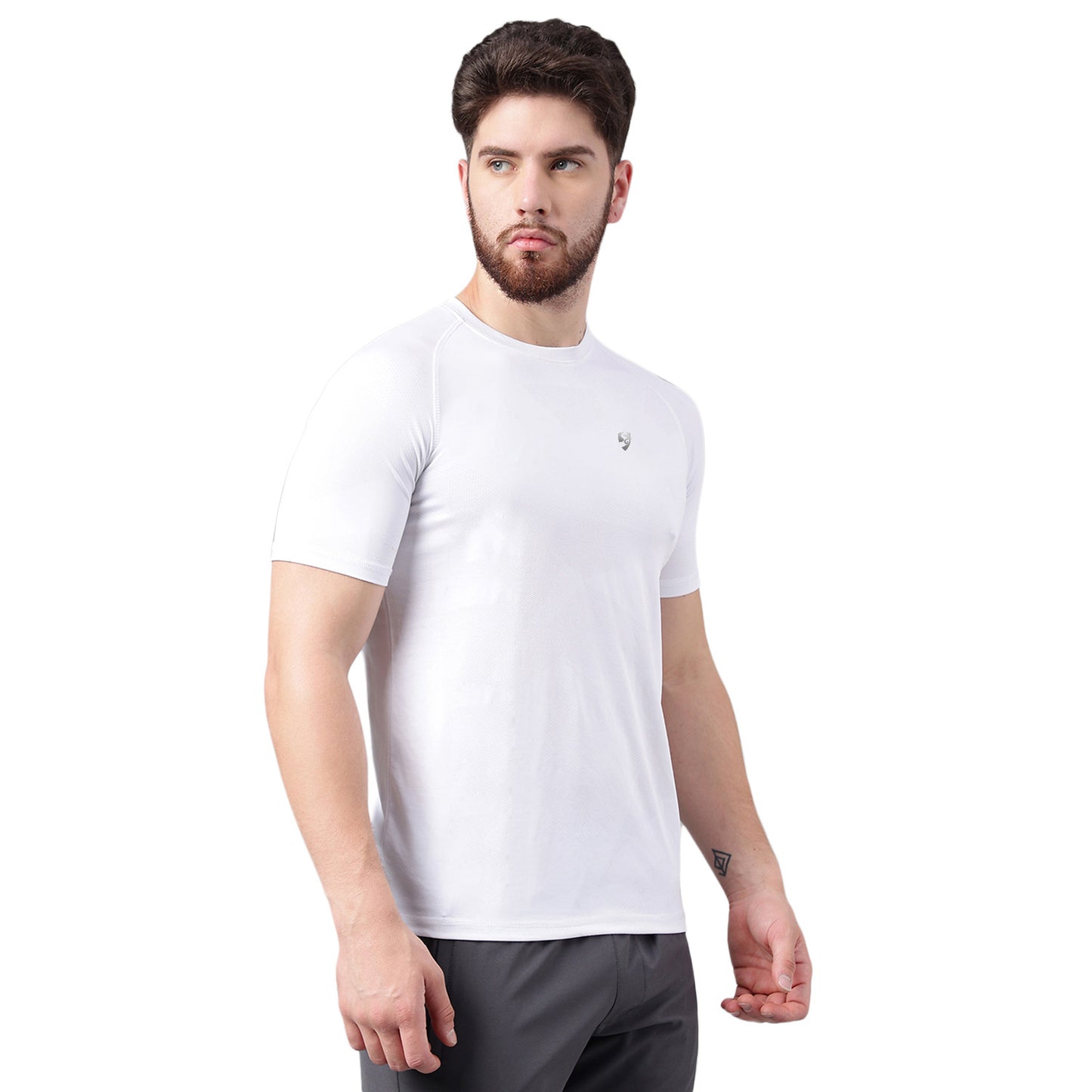 SG Men's Round Neck White T-Shirt | Ideal for Trail Running, Fitness & Training, Jogging, Regular & Fashion Wear