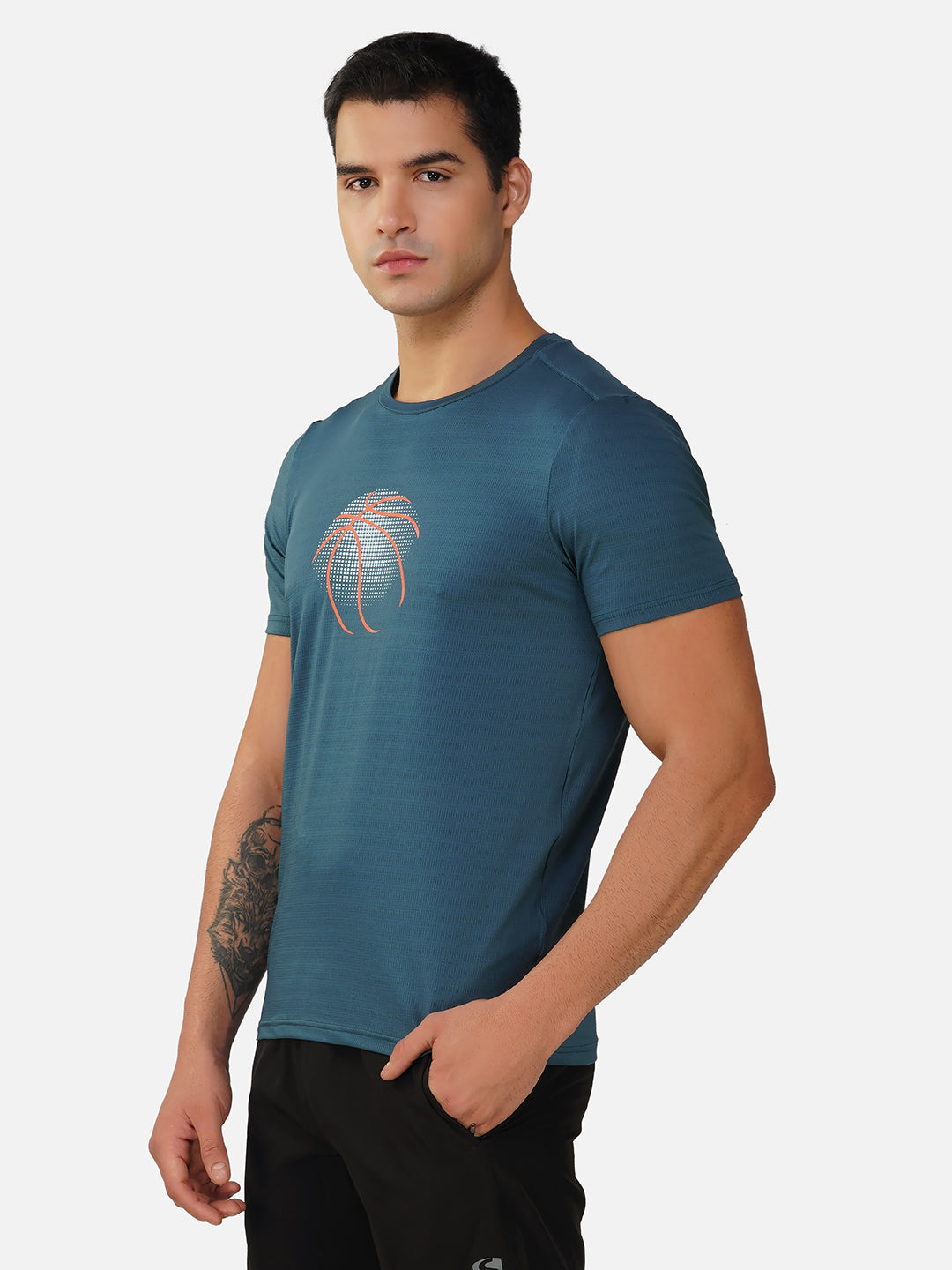 SG Round Neck Regular Comfort Fit T-Shirt For Mens & Boys, Snow White & Deep Teal | Ideal for Trail Running, Fitness & Training, Jogging, Gym Wear & Fashion Wear