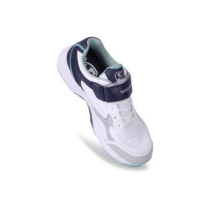 SG ARMOUR SPIKE Cricket Shoes : Unlock Peak Performance with Biomechanically Engineered Design and Advanced Stability (WHITE/NAVY/TEAL)