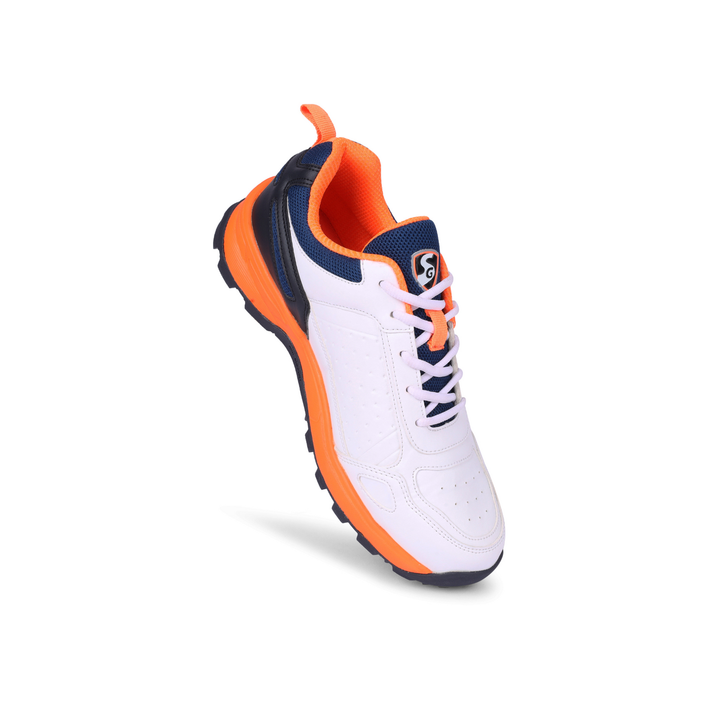 SG CLUB 6.0 Cricket Shoe: Classic White with Navy and Orange Accents for Style and Performance