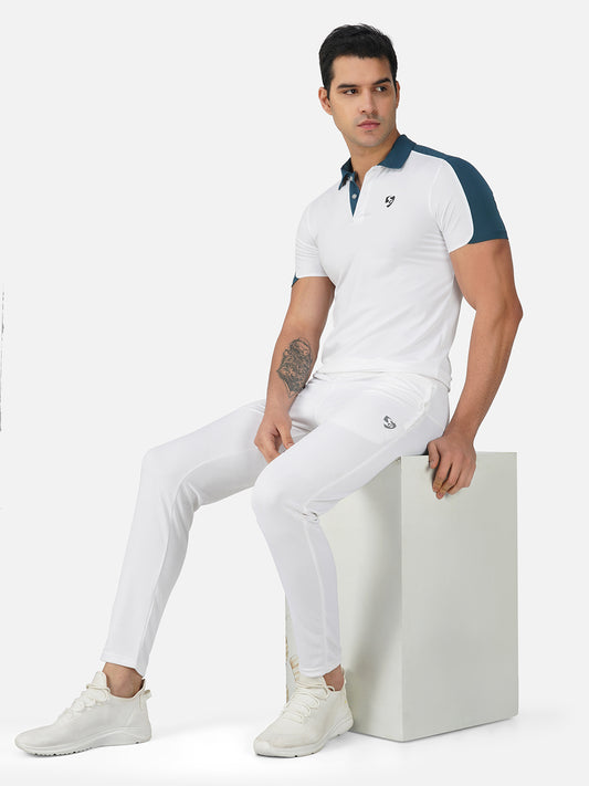 SG Men's Polo T-Shirt | Ideal for Trail Running, Fitness & Training, Jogging, Regular & Fashion Wear, MARBLE WHITE/PETROL