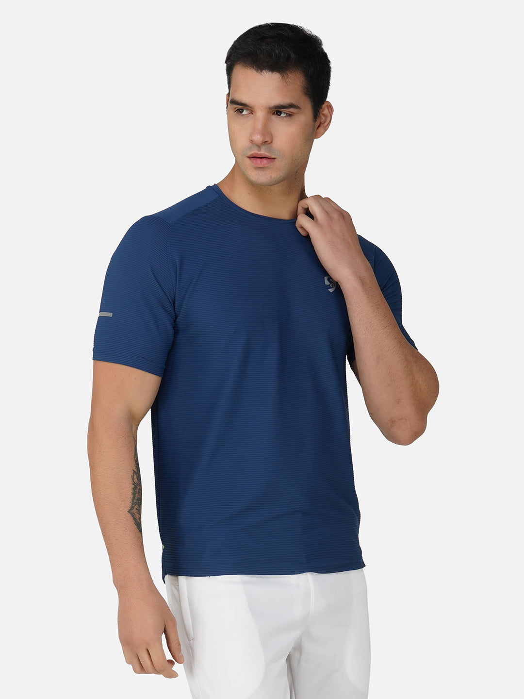 SG Round Neck Regular Comfort Fit T-Shirt For Mens & Boys, Airforce Blue & Dark Grey | Ideal for Trail Running, Fitness & Training, Jogging, Gym Wear & Fashion Wear