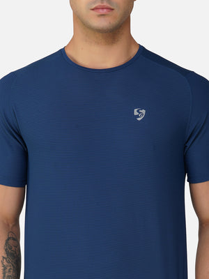 SG Round Neck Regular Comfort Fit T-Shirt For Mens & Boys, Airforce Blue & Dark Grey | Ideal for Trail Running, Fitness & Training, Jogging, Gym Wear & Fashion Wear