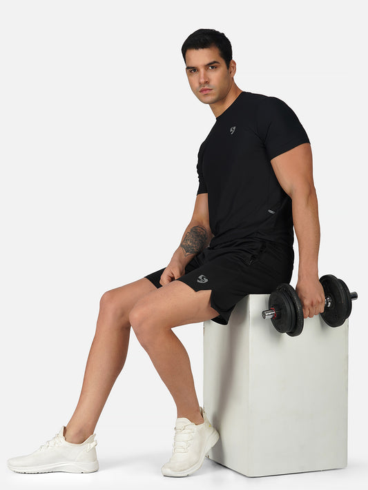SG Men's Round Neck T-Shirt for Men & Boys | Ideal for Trail Running, Gym Fitness & Training, Jogging, Regular & Fashion Wear, JET BLACK
