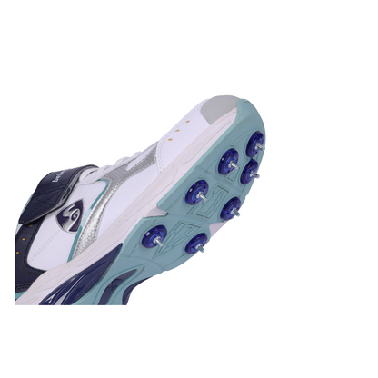 SG ARMOUR SPIKE Cricket Shoes : Unlock Peak Performance with Biomechanically Engineered Design and Advanced Stability (WHITE/NAVY/TEAL)