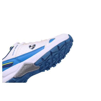 SG CLUB 6.0 Cricket Shoe: Classic White with Royal Blue and Lime Accents for Style and Performance