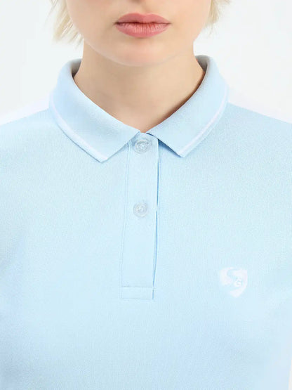 SG H2WP83242 Women Sky Blue/White Polo T-Shirt