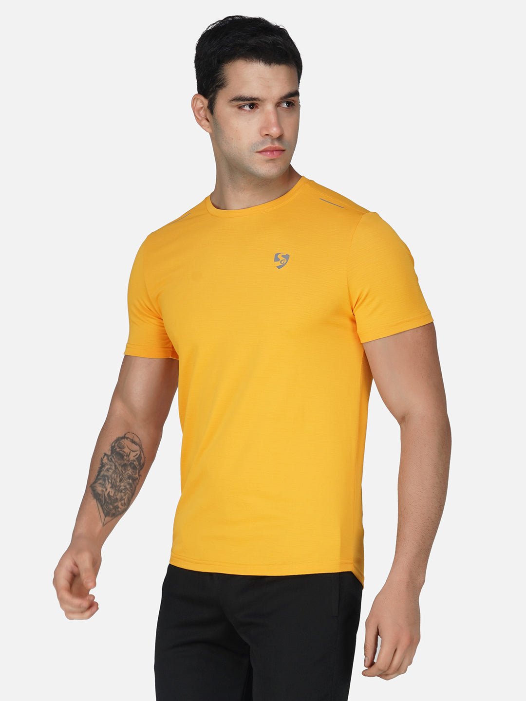 SG Round Neck Regular Comfort Fit T-Shirt For Mens & Boys, Sunshine Yellow Royal Blue | Ideal for Trail Running, Fitness & Training, Jogging, Gym Wear & Fashion Wear